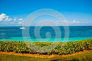 The view from the top Exotic Paradise. Tropical Resort. Caribbean sea Jetty near Cancun. Mexico beach tropical