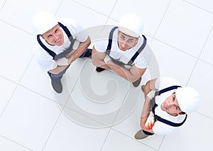 View from the top - group of construction workers