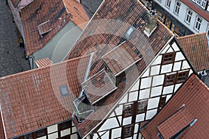 View from the top of a half-timbered house in Quedlinburg, Germany