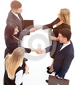 View from the top.the handshake business partners.