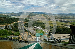 View from top of high jump sport track during 2002 Winter Olympics in Utah, United States