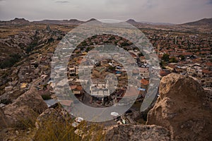 The view from the top, the landscape from the fortress of Uchisar. Cappadocia, Nevsehir province, Turkey