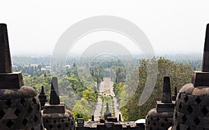View from the top level of Borobudur temple, Java, Indonesia