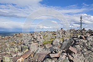 View of the top of Levitunturi and telecommunication tower, Kittila, Lapland, Finland photo