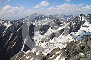 Pohled z vrcholu Lomnického štítu 2634 m,, Vysoké Tatry