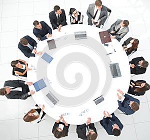 View from the top.meeting of shareholders of the company at the round - table.