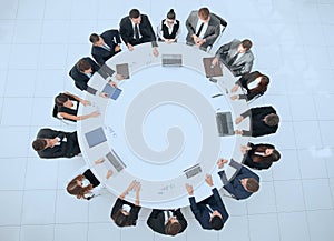 View from the top.meeting of shareholders of the company at the round - table.