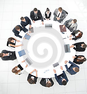 View from the top.meeting of shareholders of the company at the round - table.