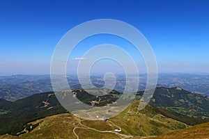 The view from the top of Monte Cimone at 2,165 meters above sea level, in the Tuscan-Emilian Apennines.