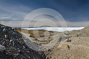 View from a top of the moraine by the greenlandic ice cap at Point 660, Kangerlussuaq, Greenland