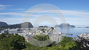 View from the top of Mount Aksla, of Alesund town, Norway