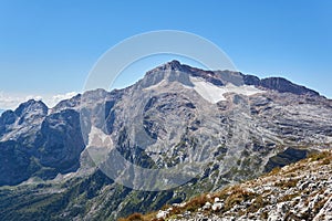 View of the top of Mount Fisht in the Caucasus from the slope of Mount Oshten