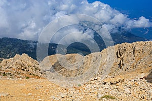 View from the top of Mount Tahtali of Antalya province in Turkey. Popular tourist spot for sightseeing and skydiving