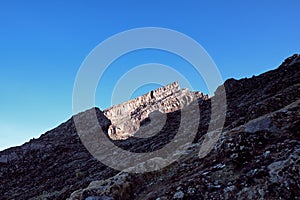 View at the top of Mountain Agung, the stratovolcano from the Crater Rim before eruption, Bali, Indonesia