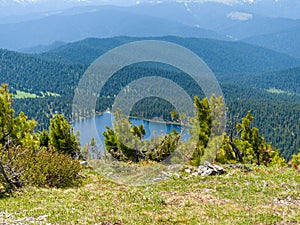 The view from the top of the mountain. Light Lake in the Ergaki Nature Park