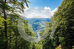 View from the top of the mountain to the Sromowce village by the river.