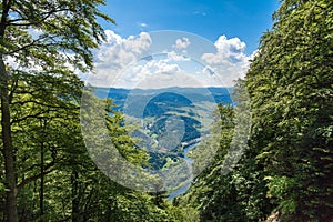 View from the top of the mountain to the Sromowce village by the river. photo