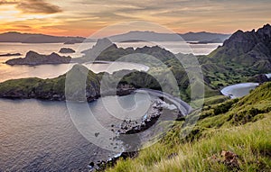 View at top of `Padar Island` in sunset from Komodo Island, Komodo National Park, Labuan Bajo, Flor photo