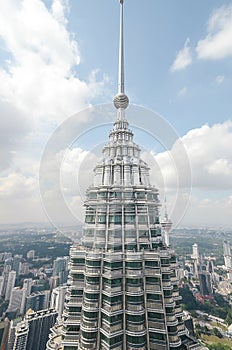 A view of top of Petronas Twin Towers in Kuala Lumpur, Malaysia.