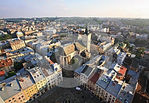 View from top of rathaus in Lviv photo