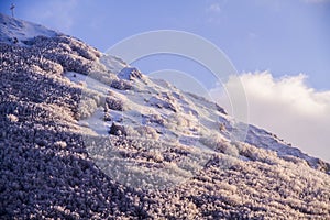 San Vicino mountain in italy at sunset in winter