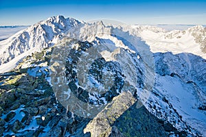 View from top of the Slavkovsky stit peak in High Tatras towards Gerlach peak