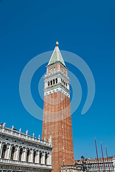 View of the top of the St Marks Campanile in Venice, Italy