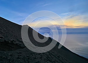 View from the top of the Stromboli volcano in the Aeolian islands, Sicily, Italy