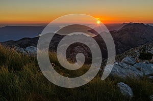 View from the top of Sveti Jure peak in the Biokovo mountains Croatia. Brac island on the background.