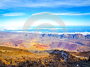 View from the top of Teide de la caldera and the island of Tenerife photo
