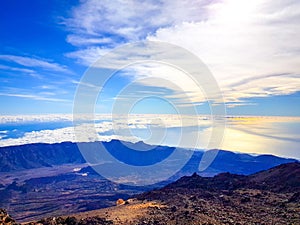 View from the top of Teide de la caldera and the island of Tenerife photo