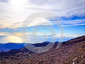 View from the top of Teide de la caldera and the island of Tenerife photo