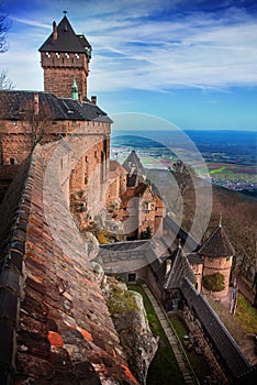 View from the top of the tower of the Haut-Koenigsbourg Castle in Alsace France