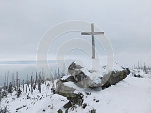 view from the top of Trojmezna mountain in bohemian forest