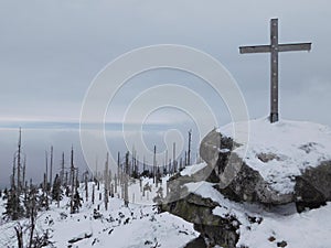 view from the top of Trojmezna mountain in bohemian forest