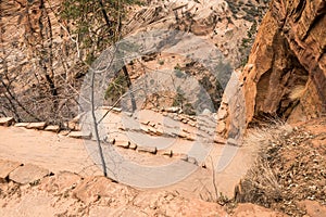 View from top of Walter\'s Wiggles switchback trail in Zion National Park photo