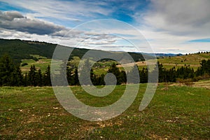 View from the top of yhe mountain in the Carpathians in Transylvania