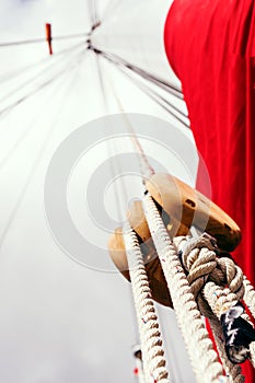 View of the Topmast and shroud on a tall ship.