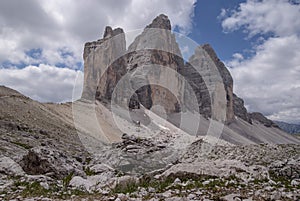 View of the tops of Tre Cime in Italy.