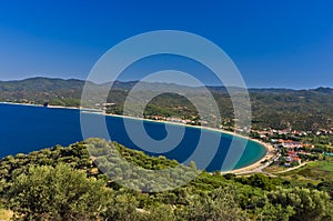 View of Toroni bay, aerial photo at morning from the top of a hill