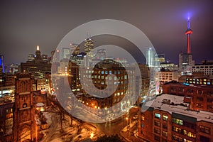 A view of Toronto skyline at dusk