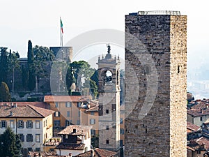 view of Torre del Gombito and Rocca di Bergamo