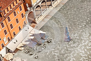 view from torre di Lamberti to the market square with statue of Dante Alighieri, Verona,Alighieri, Verona