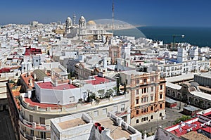 View from Torre Tavira tower to Cadiz Cathedral, also New Cathedral, Costa de la Luz, Andalusia, Spain photo