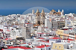 View from Torre Tavira tower to Cadiz Cathedral, also New Cathedral, Costa de la Luz, Andalusia, Spain photo