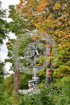 A view of Totem Poles in autumn time.
