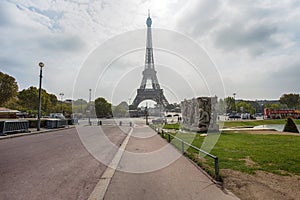 View of Tour Eiffel from Trocadero in Paris, France.