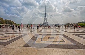 View of Tour Eiffel from Trocadero in Paris, France.