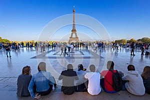 View of Tour Eiffel from Trocadero in Paris, France