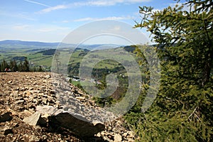 View from the tourist attraction observation deck Stezka v oblacich or Sky Walk In the Czech village of Dolni Morava.